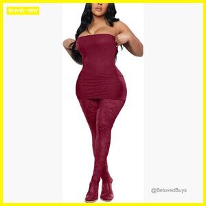 Sexy Lace Tube Dress Top with Stockings & Gloves 3-Piece Set